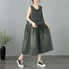 Sleeveless Plus Size Vintage Floral New In Dresses for Women Casual Loose Long Summer Denim Dress