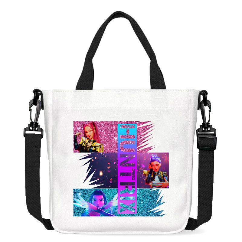 KPop Demon Hunters Shoulder Bag Kawaii Cartoon Handbag Large Capacity Crossbody Fashion Portable Canvas Storage Bags Gift Kid Friendly Entertaining