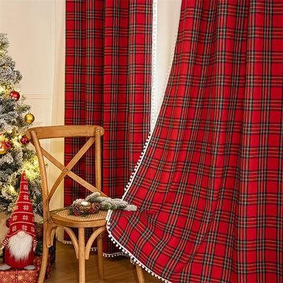 Tende Oscuranti a Quadri Natalizi - Tende a Scacchi Vintage Rosse e Verdi per Soggiorno e Camera da Letto | Pannelli Termici Isolanti Festivi Blocca Luce