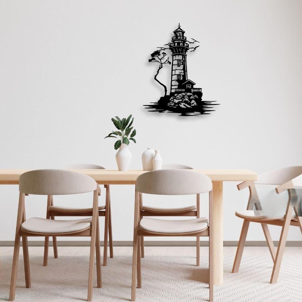 Nautical Black Metal Ship Wall Art Lighthouse Home Decor For Living Room Bedroom Porch