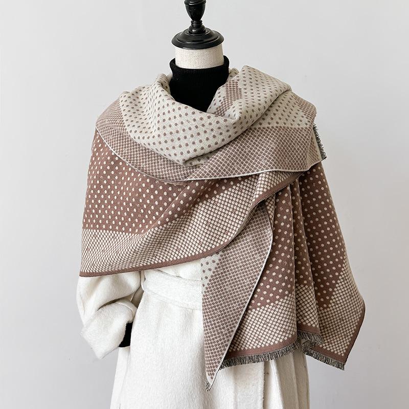 Swing and Winter Bird Grid Polka Dot Printing Simple High-end Women's Imitation Cashmere Scarf with Shawl Scarf