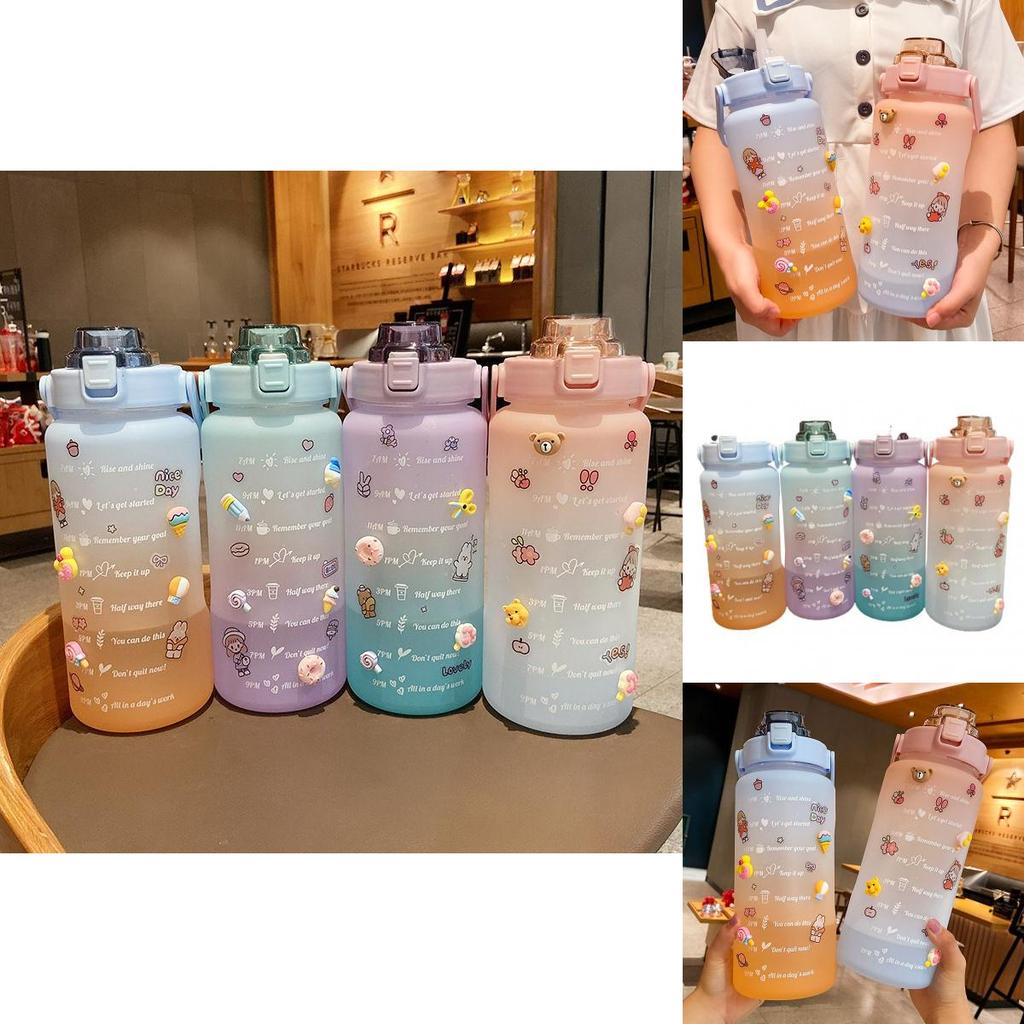2000ml Trinkflasche mit großer Kapazität, Sportbecher mit Strohhalm und Aufklebern für den Außenbereich