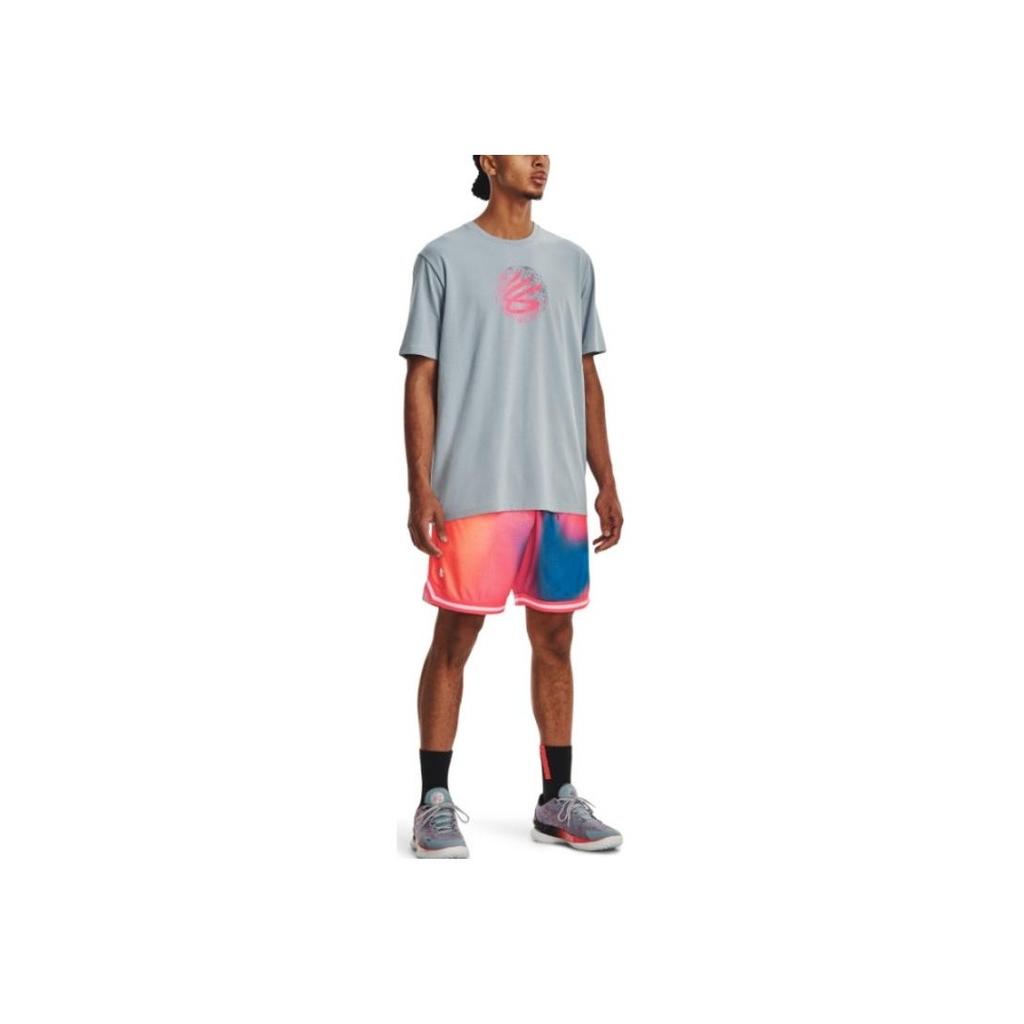 Under Armour Tie-Dye Print Mesh Basketball Shorts Men Bottoms Pink 1377305-683