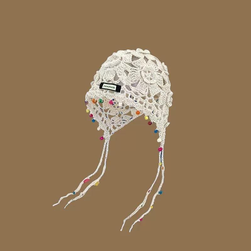 

Вязаная шапка с кисточкой для женщин, ретро, ажурная, этнический стиль, шапка-пуловер, вязаная шапка ручной работы one size fits all