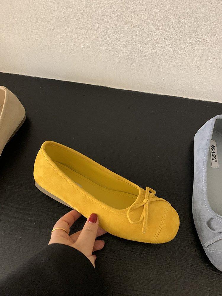 

[Shoe Uncle] Shoes flat-bottomed 2025 new early spring shoes grandma shoes evening wind soft-soled women s shoes bow single shoes 35 жёлтый