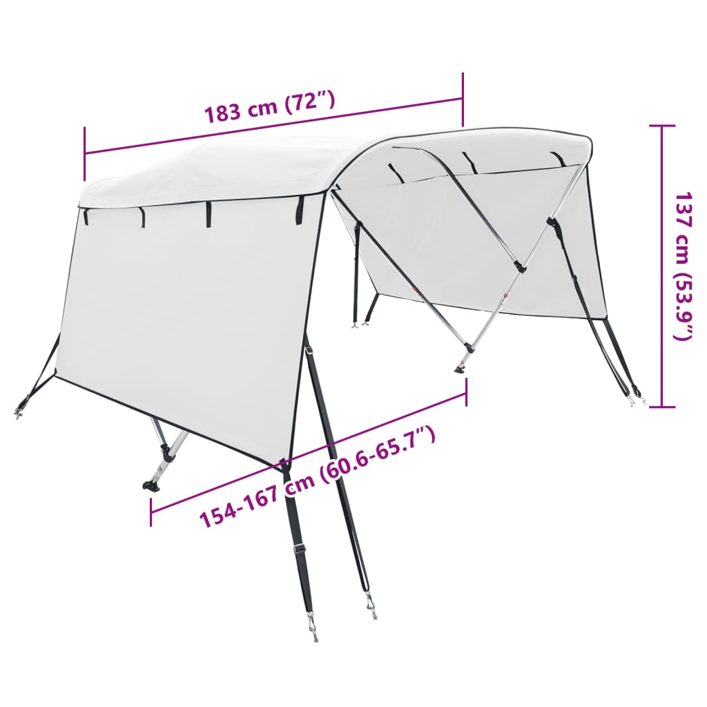 3 Bow Bimini Top with Side Panels 183 x (154 167) x 137 cm