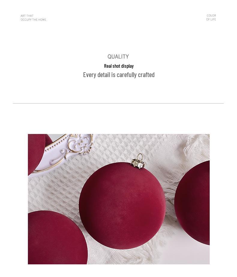 Conjunto de Enfeites de Bola de Natal Veludo Escuro Flocado Premium