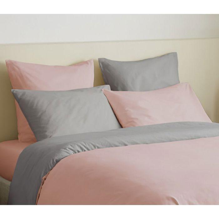 Pack complet 6 pièces Rose/Gris réversible housse de couette pour lit 140 x 190 cm
