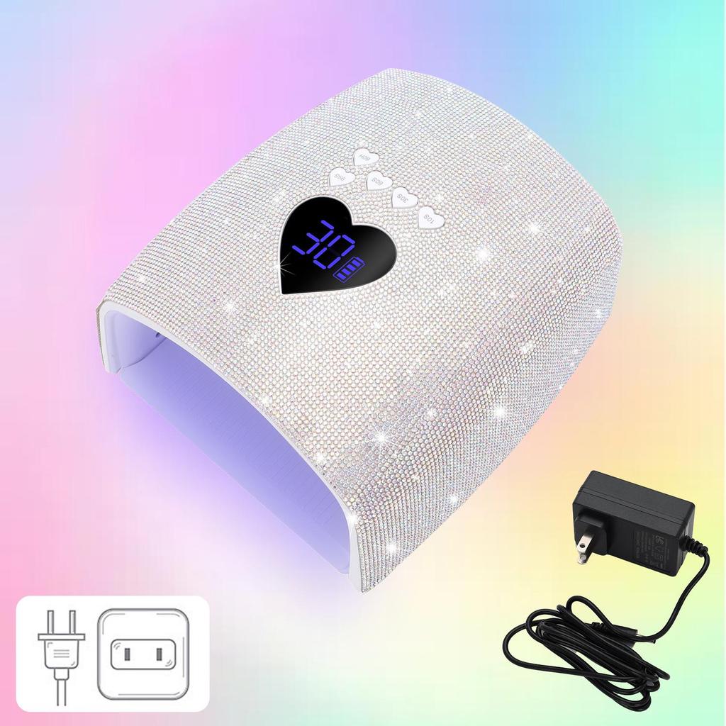 New 220W Rhinestone Smart Induction Nail Lamp with 33 Crystal Beads, Dual Light Source for Fast Nail Curing (White)