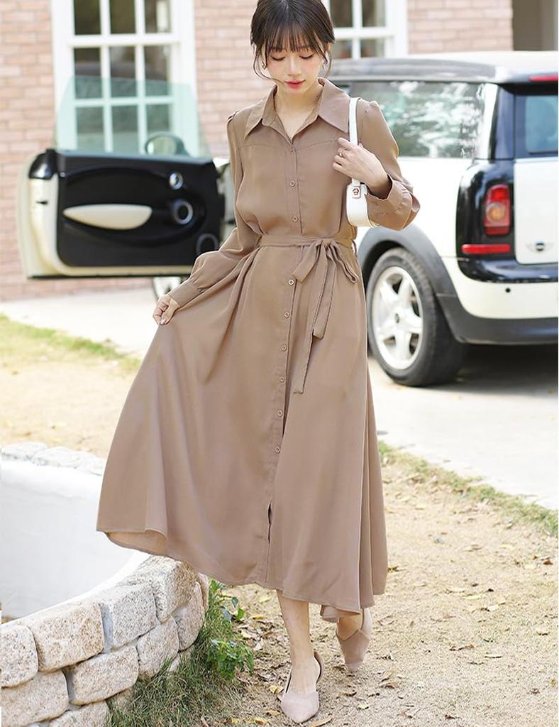 Collecala 2025 Kimono Shirt Comfortable Solid Dress with Waist Perfect for Spring and Autumn Spring/Summer Women's Dress, Color, Button-Down Front,