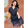 French Lazy Style Textured Print V-Neck A-Line Dress