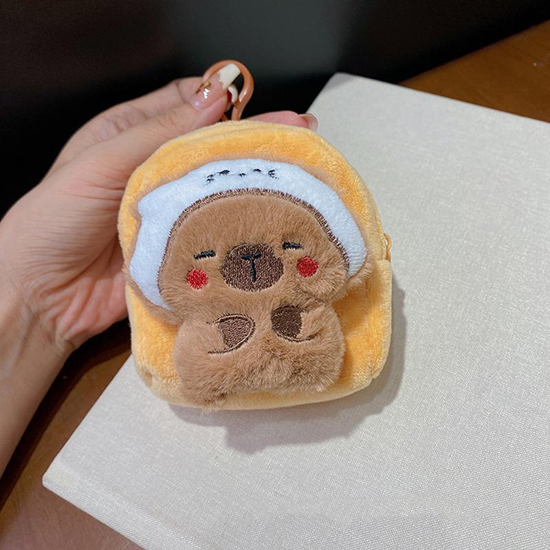 

Мультяшная плюшевая монетница в виде капибары, милый кошелек для мелочи с животным, прекрасная мини-сумка для хранения наушников, подвеска-брелок A5