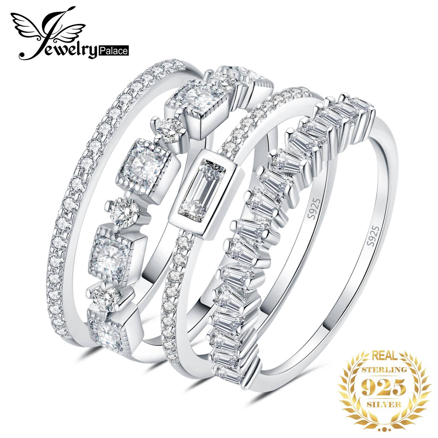 

JewelryPalace 4 Pcs 925 Silver Wedding Band Solitaire Eternity Stacking Rings for Women 1ct AAAAA CZ Fashion Jewelry 8