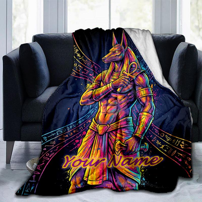 1PC Custom Name Anubis Fusion Artwork flannel blanket versatile,all-season throw suitable for the living room,bedroom,camping,travel,and gift
