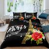 Eiffel Tower Duvet Cover Set King Size Love Heart Bedding Set Paris City Polyester Building Set For Girls France Urban Style