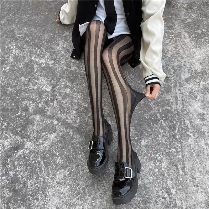 Gestreifte Oberschenkelhohe Strümpfe Strumpfhosen Dessous Strumpfwaren Ultradünne Nylonstrumpfhosen Strumpfhosen Damen Schwarze Strumpfhosen Bodystockings Neu