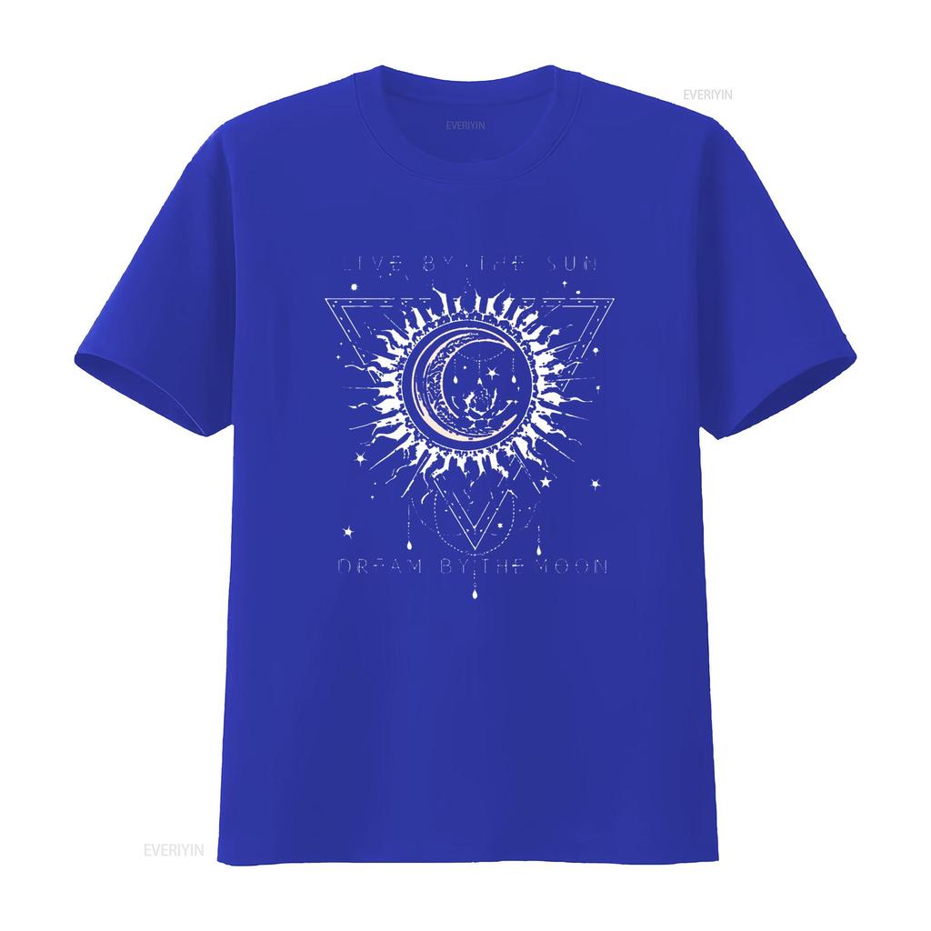 Live By The Sun Dream Moon Boho T Shirt vintage Washed Versatile Top For Everyday Wear Comfortable streetwear Slightly fashion