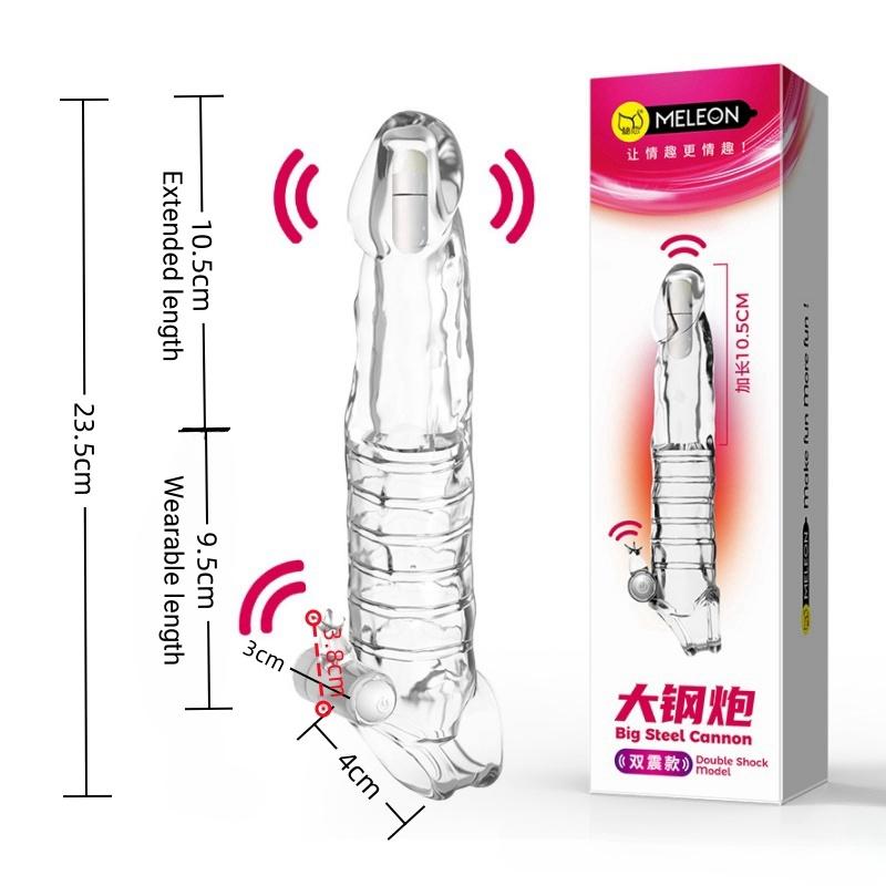 MELEON Penis Extension Sleeve Vibrator Extender Reusable Condoms Soft Delay Ejaculation Dick Sleeve Adult Sex Toys for Men