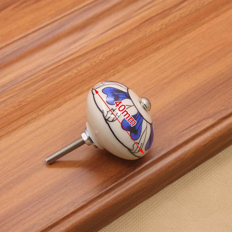 KAK 40mm Hand-painted Ceramic Drawer Knobs Porcelain Rural Cabinet Knob Cupboard Handles Mediterranean Furniture Handle Hardware