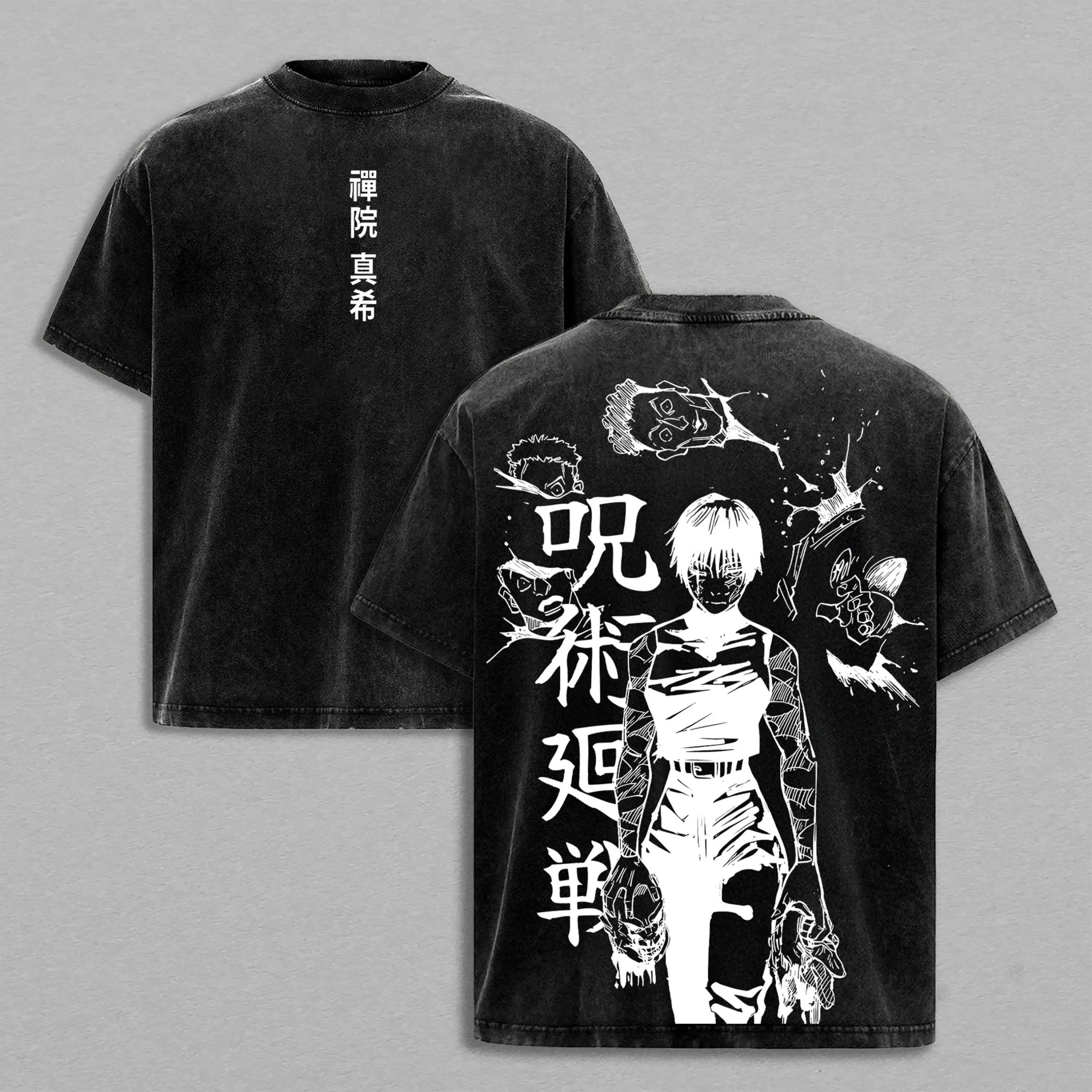 

Manga Jujutsu Kaisen Zenin Maki Tshirt Vintage Y2k Washed T-shirt For Men s Clothing High Quality Cotton Casual Loose Tees Tops XXL чорний