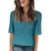 Women's V Neck T Shirts Half Sleeve Tops Printed Casual Summer Tees T Shirt Blouse