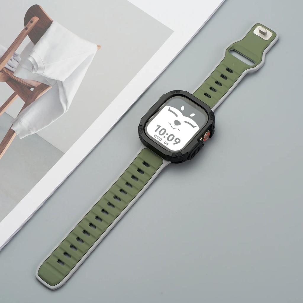 Strap+Case for Apple Watch 49mm 44 45 46MM TPU+PC Protector Bumper Silicone Band for Iwatch Series 10 9 8 7 6 5 4 Se Ultra 1 2