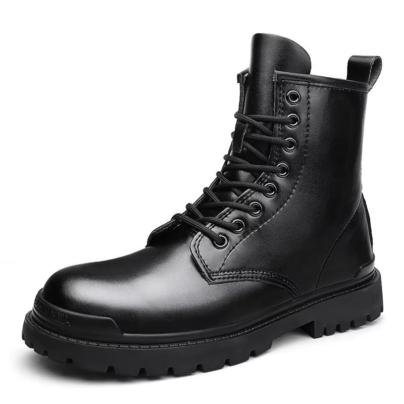 Fashion High Brand Mens Lace Up Motorcycle Boots Comfortable Ankle Boots Fashionable Male Side Zipper High Top Shoes Travel Biker Botas