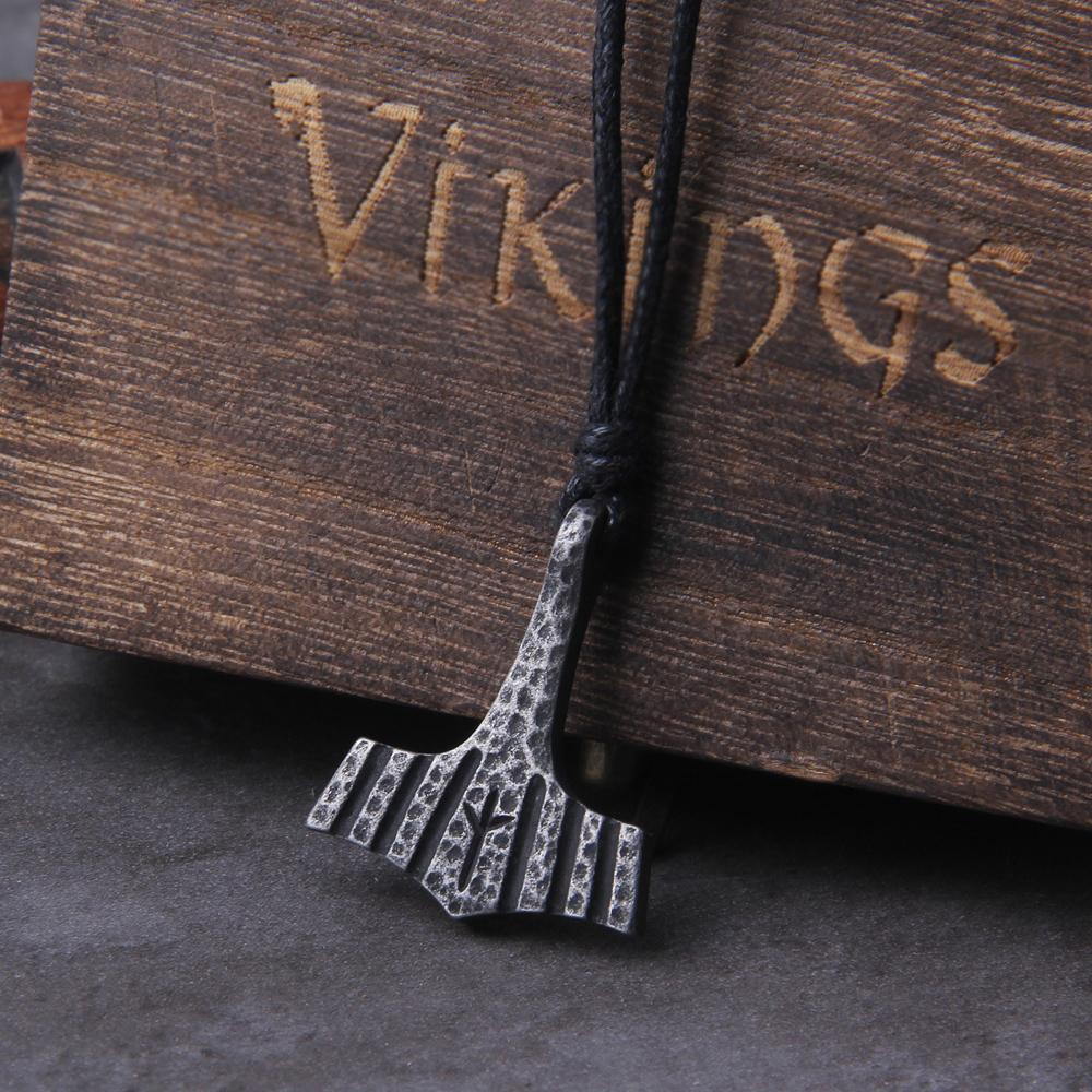 Never Fade Iron Gray Thor Hammer Mjolnir Necklace Viking Norse Stainless Steel Gift for Men with Box
