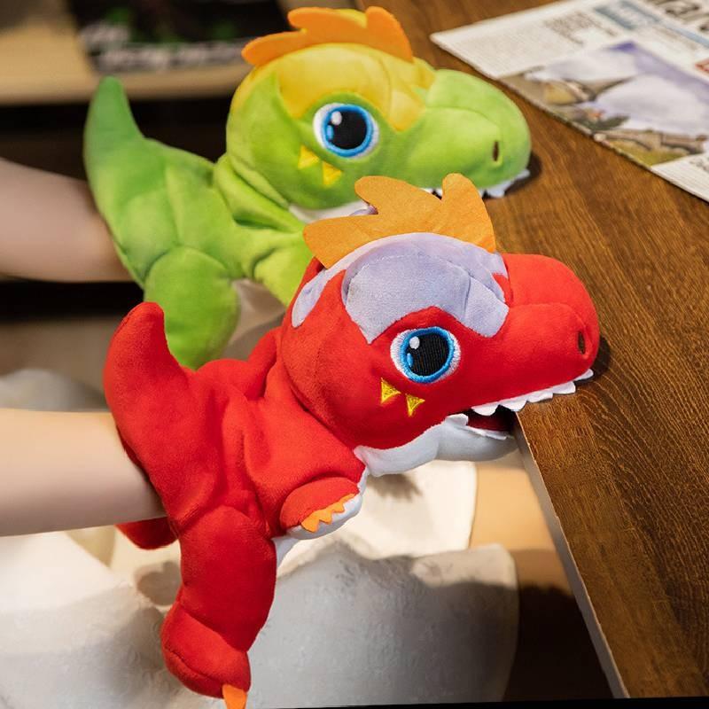Adorable Plush Tyrannosaurus Rex Hand Puppet Soft Toy For Kids In Green And Red
