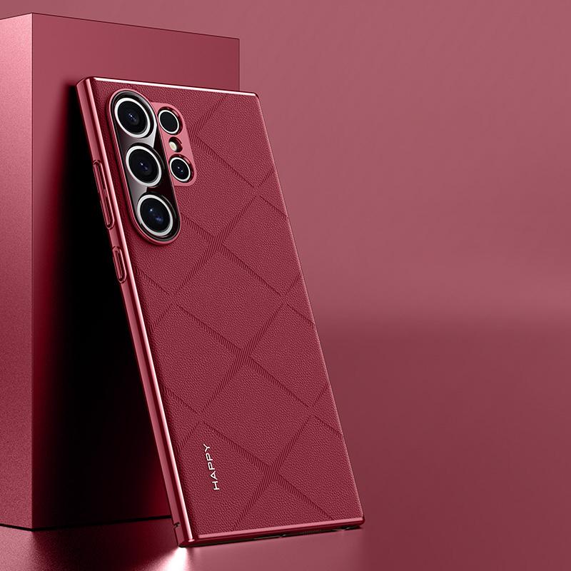 

KEYSION Чехол из искусственной кожи с сетчатым узором для Samsung S24 Ultra 5G S24+ с покрытием, защитный чехол для камеры из ПК для Galaxy S24 Ultra for Galaxy S24 красный