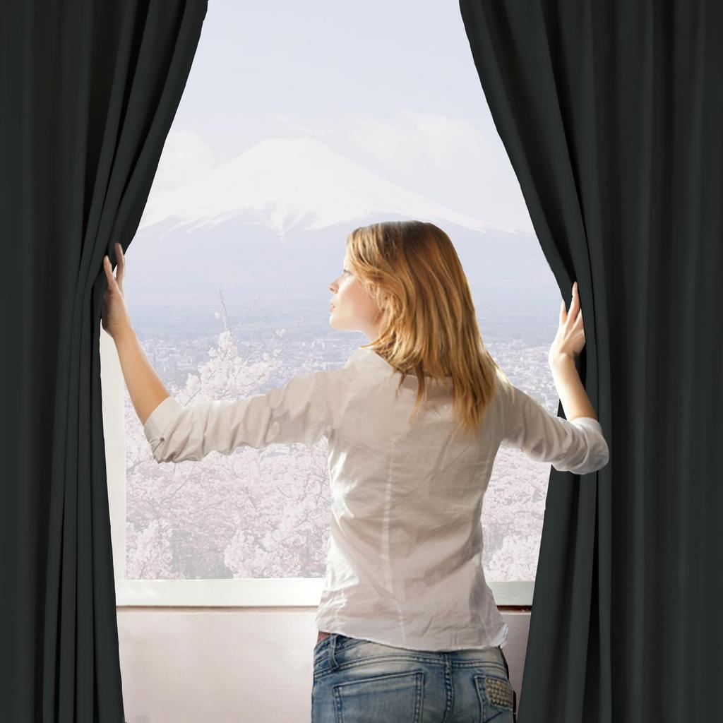 Set of 2 Level 1 Blackout Solid Thick Effective Heat Sound Fashionable Curtains with Memory Energy Day and Night For Living Coffee Small Window