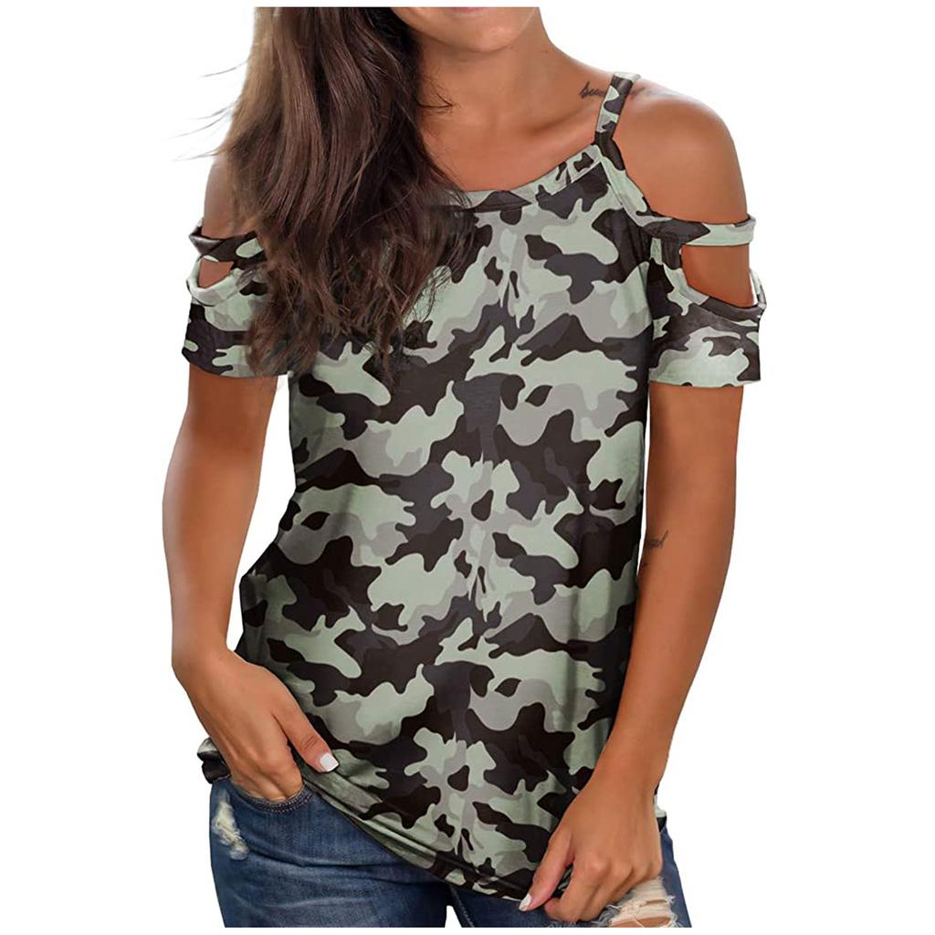 Women's Hollow Out Solid Printing Casual Short SleeveT-shirt Tops Blouse