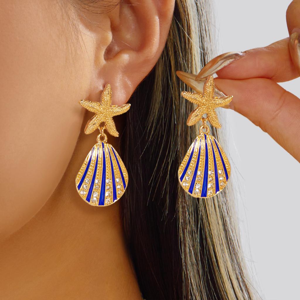 Exquisite Starfish Shell Dangle Earrings for Women Boho Imitation Pearl Gold Plated Earring Summer Beach Party Aesthetic Jewelry