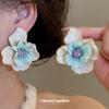 Steel needle oil dripping fabric flower stud earrings small fresh sweet elegant temperament earrings summer seaside vacation style earrings