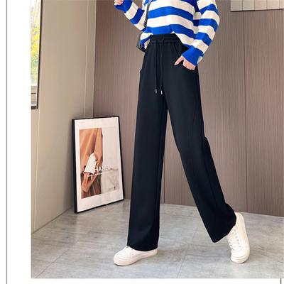 2022 Winter New Wide Leg Casual Pants Women Solid Color High Waist Cotton Pant Lamb Wool Drawstring Fleece Warm Loose Sweatpants