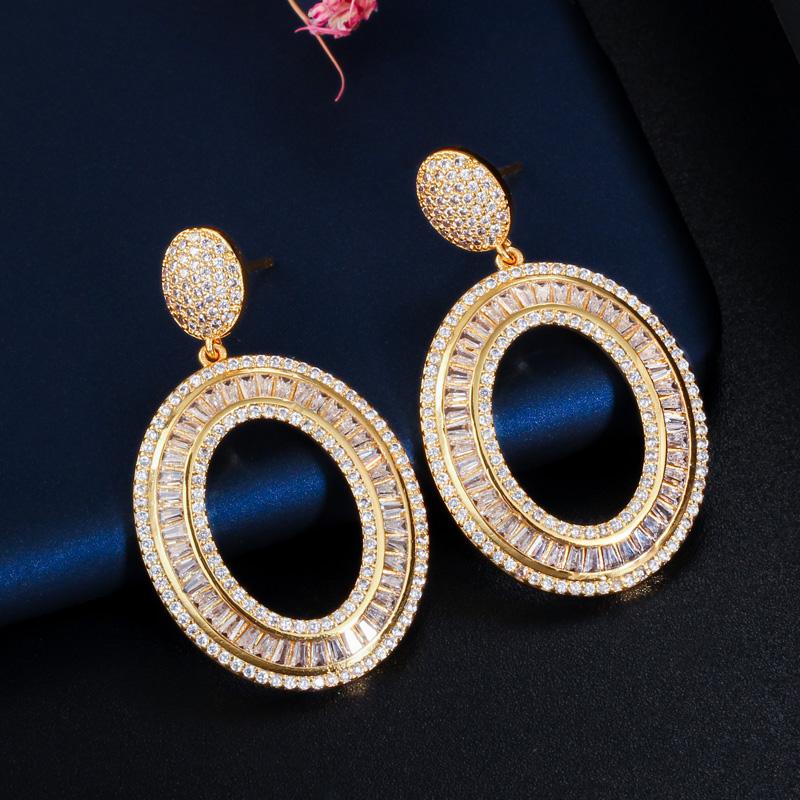 WWJ Luxus Hochzeit Gelb Goldene Farbe Schmuck Inlay Zirkonia Runde Tropfen Ohrringe