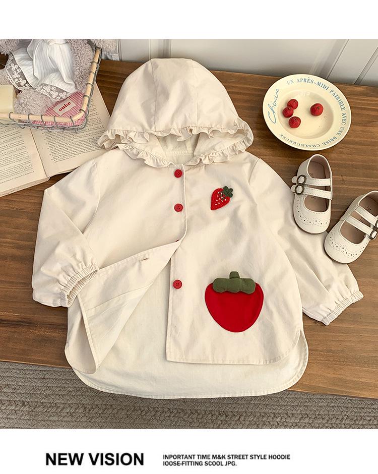 Girls' Ruffle-Trim Hooded Windbreaker - Strawberry Spring/Autumn Jacket