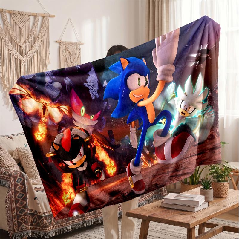 Sonic the Hedgehog Printed Flannel Blanket, Skin Friendly Warm Throw for Indoor Couch Bed Daily Use