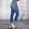New Women's Ripped Jeans Pocket Skinny Straight Pants Trousers