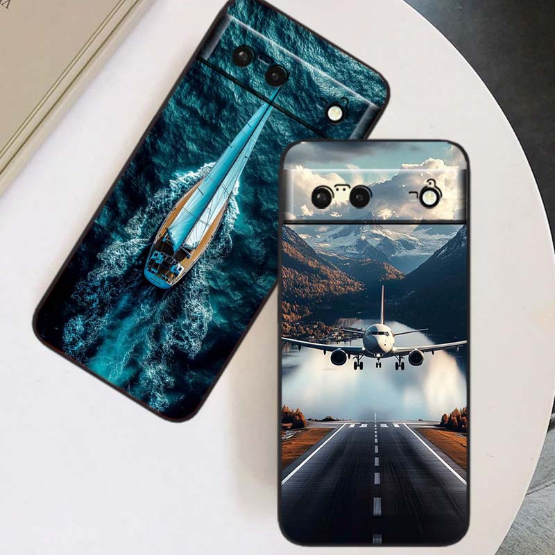 Moderne Flugzeugmuster Handyhülle Für Google Pixel 10 9a 9 8A 8 7 7A 6 6A Pro XL 2024 5G Schwarz Weiches TPU Silikon