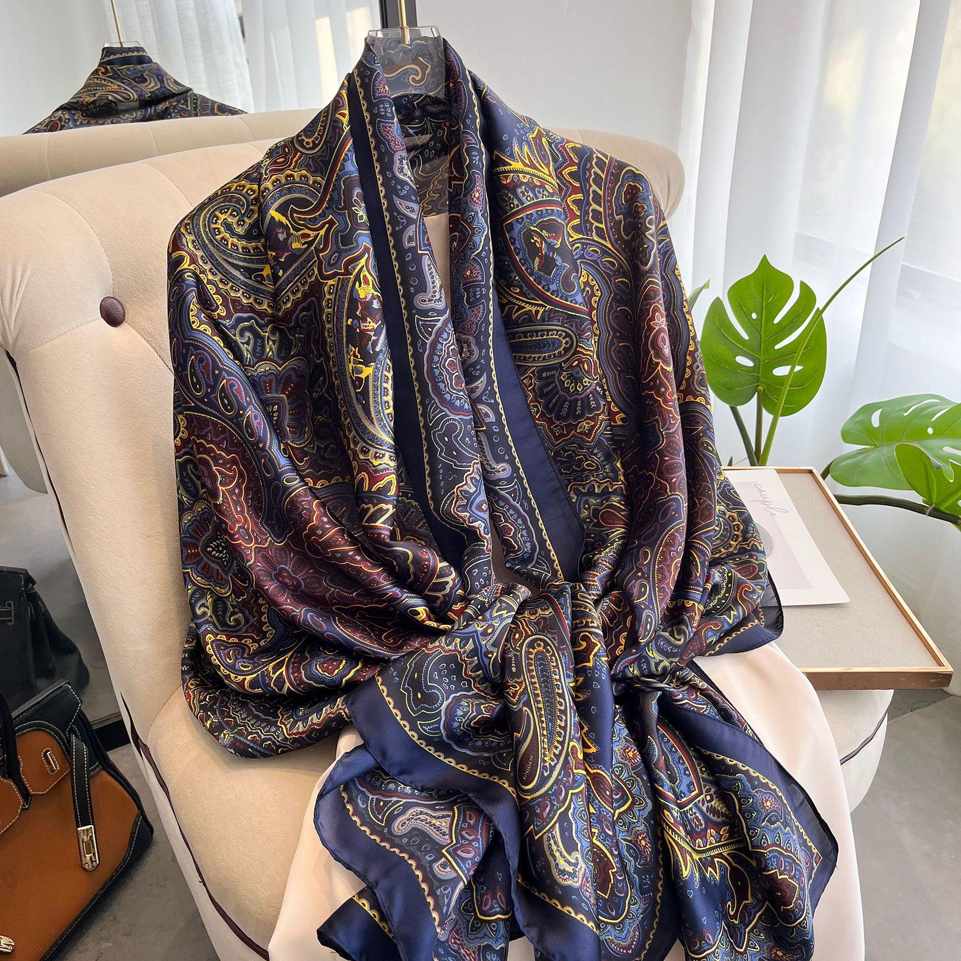 

Высококачественные роскошные шелковые шарфы, повязка на голову, шарфы, шейный шарф для женщин, шелковый шарф с цепочкой, женская декоративная шаль 180*90cm