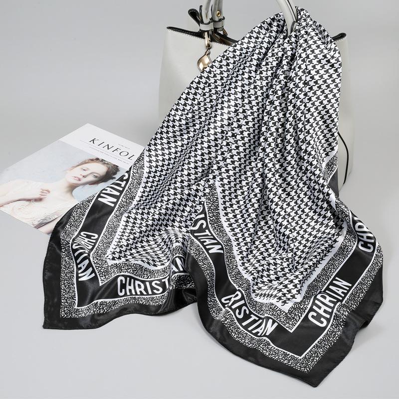 68cm plaid printed scarf Women's new spring summer emulation silk scarf Fashionable and versatile sun protection headscarf shawl