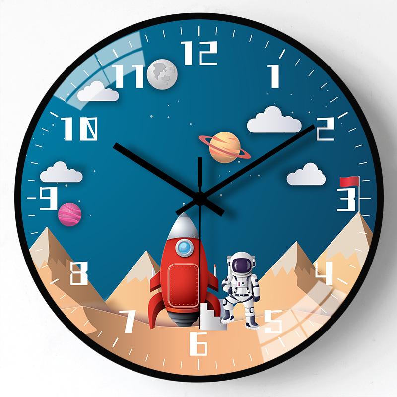 14-inch 35cm Wall Clock Children's Room Bedroom Mute Clock Living Room Planet Space Space Living Room Wall Clock