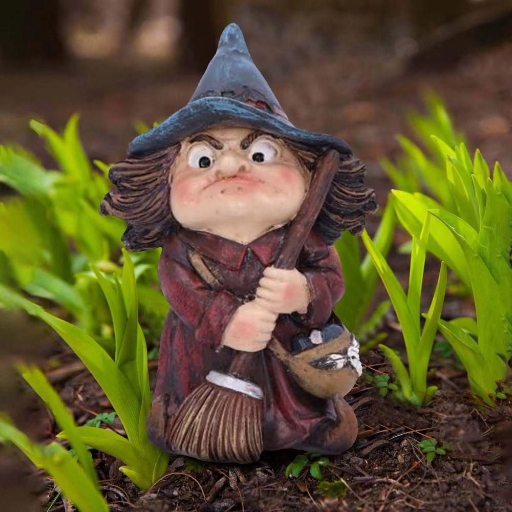 Resin Halloween Witch Sculpture Creative Garden Dwarf Figurine Gnome Statues  Children