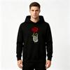 Men's Graphic Print Pullover Hoodie Skeleton Hand Holding Red Rose Casual Long Sleeve Sweatshirt