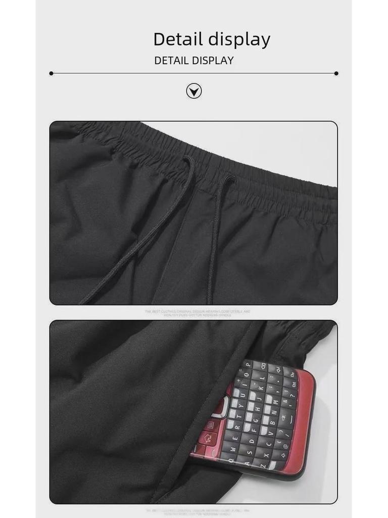 Men's Large White Windproof & Rainproof Cotton Pants – Warm Winter Casual Wear with Cuffs for Middle-Aged & Elderly