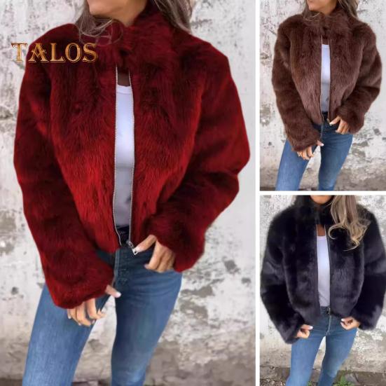 Vinter Damejakke Tykk Fuskepels Varmebevarende Høy Krage Ensfarget Lange Ermer Luksusstil Hjemmefest Kontor Klubb Ferie Kåpe