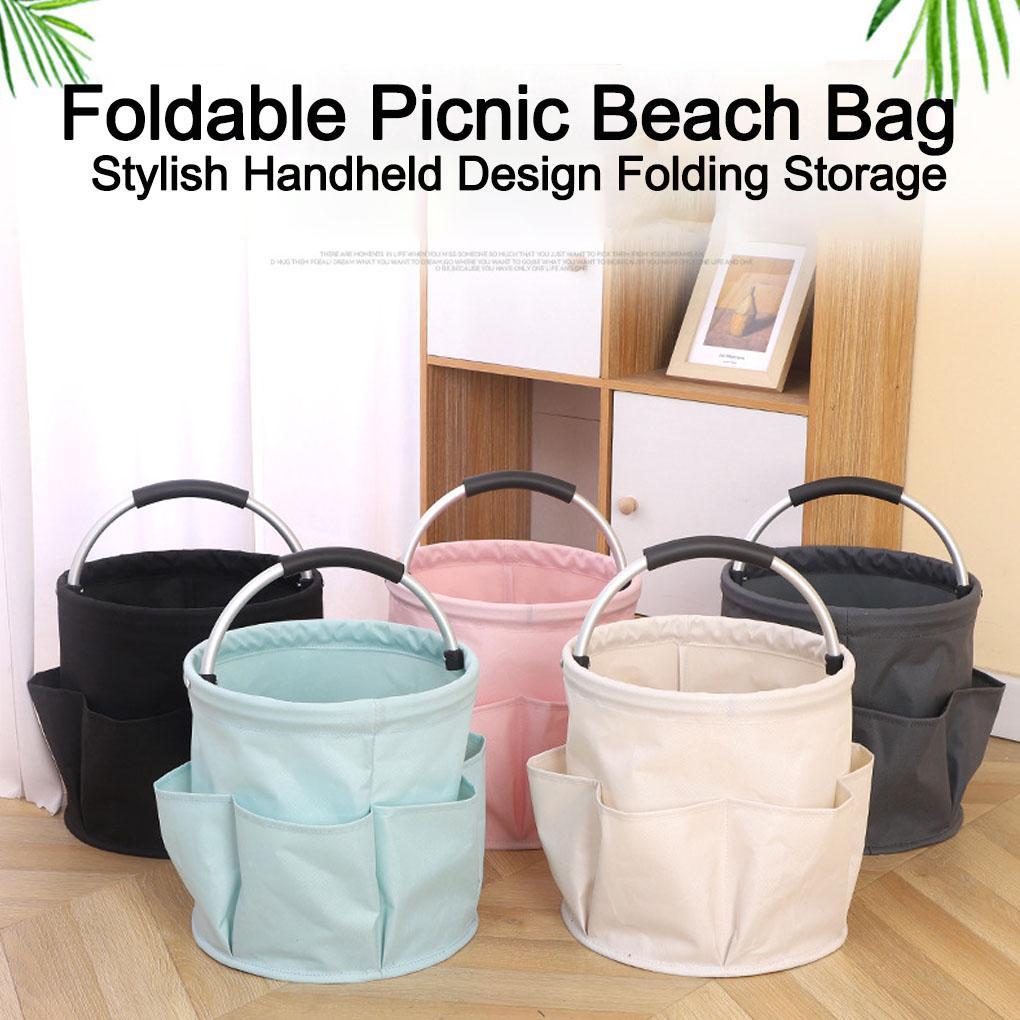 Portable Storage Basket Shopping Basket Foldable Garden Tool Basket Outdoor Picnic Basket Beach Bag Washing Bag Durable Oxford