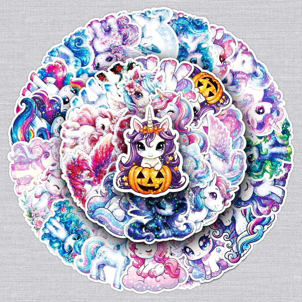 50 Waterproof Laser Rainbow Unicorn Stickers for Phone & Computer Decoration