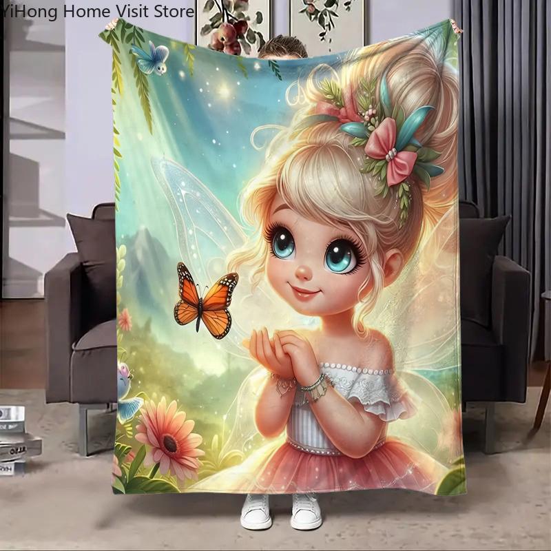 Cute Girl Elves Cartoon Blanket Soft Throw Print Blanket for Home Bedroom Bed Sofa Bed Camping Picnic Travel Office Blanket Gift